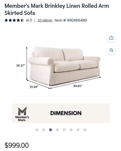 Brinkley collection rolled arm skirted sofa and chairs, linen