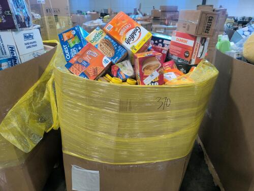 Big box store in the box: chips, goldfish Hershey's syrup, rice, dog treats, crackers, Velveeta crunch, jiffy to go, Starbucks coffee, quinoa, premier protein, skinny pop, beef stick, crackers, vinegar, mayo, Tang, Ritz crackers, and much more