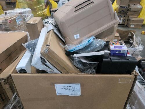 Lifetime folding table, Dog box, shelving, bounty, sippy cup, staples, knee compression, JBL speaker, mystery dumpling, gloves, books, and more