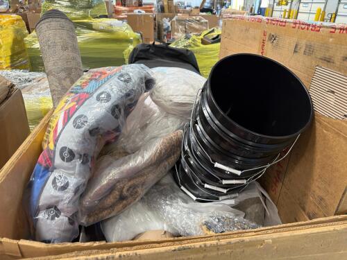 Buckets, linens, 32 inch TV, lacrosse stick, rug, rug, LaserJet, paper towel towels, & More