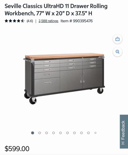 Seville Classics ultra HD rolling workbench