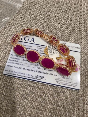 sterling silver Ruby and diamond bracelet, 58 carats of rubies
