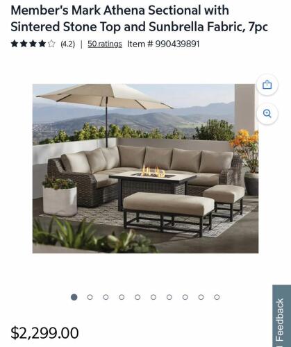 Athena collection 7 deep seating sectional with fire pit, may have damage