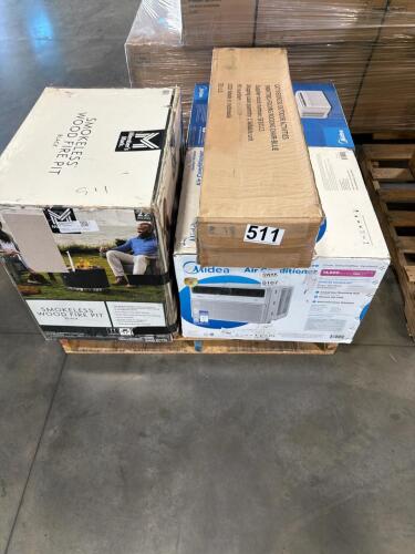 Smokeless wood fire pit, MIDEA air conditioner, rocking chair