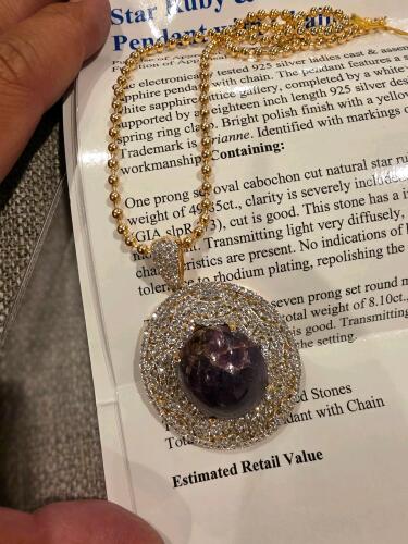 natural star unheated Ruby and diamond necklace