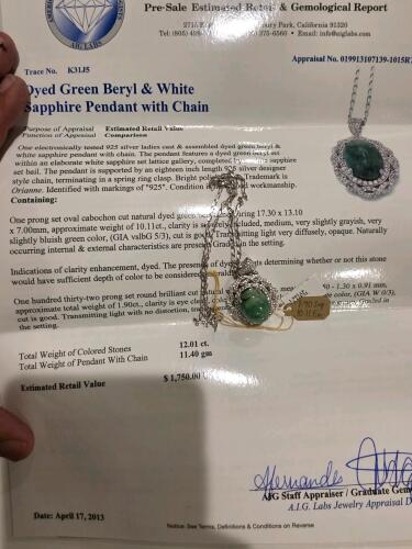 diet Green beryl and white sapphire pendant