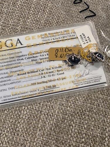 star sapphire and diamond sterling silver earrings