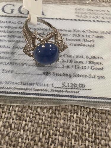 star sapphire and diamond sterling silver ring