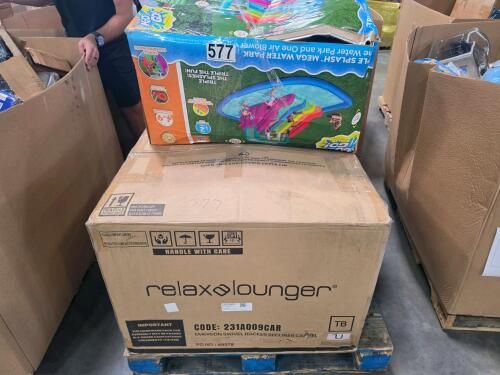 relaxalounger, triple splash Mega water park and customer return air conditioner