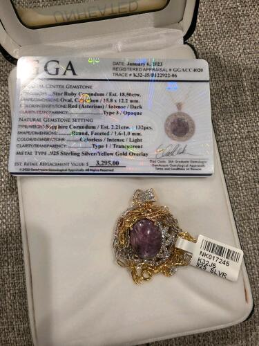 star ruby and sapphire sterling silver necklace