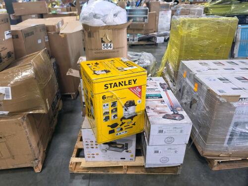Stanley Shop-Vac, shark rocket vacuums, shark detect lift away, pillows, (2) ninja crispi Pro, microwave,