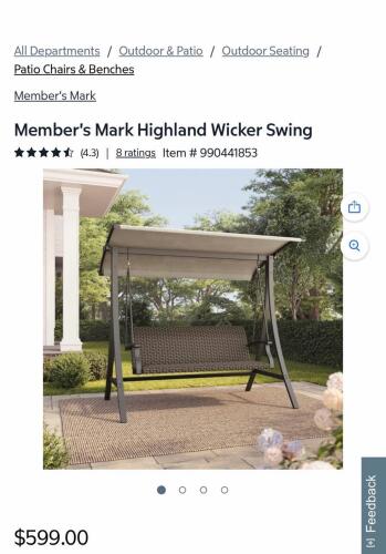 Lowell four-piece sofa table natural and three-person wicker swing