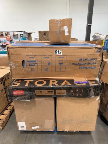 Storage totes, heater storage, SEALY mattress, and