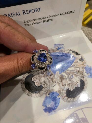 sterling silver tanzanite and diamond ring