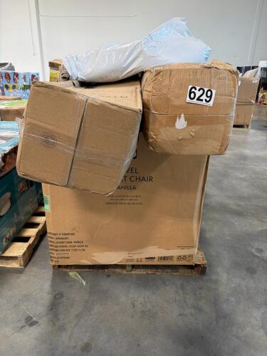 Swivel accent chair, rug, queen mattress, & More