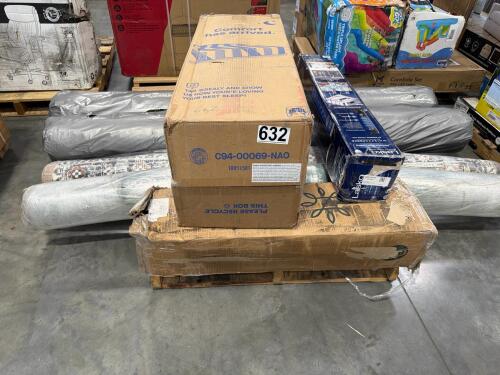 SEALY mattress, multiple rugs, fan