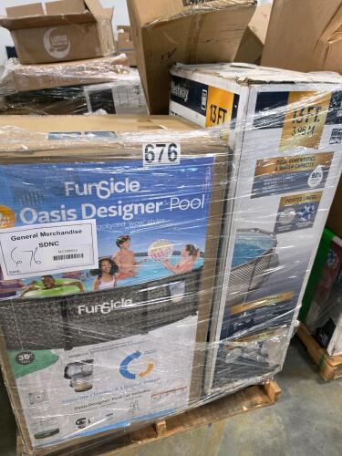 Funsicle 12' Oasis designer pool, bestway 13' pool, drill bit kits, chairs, and more