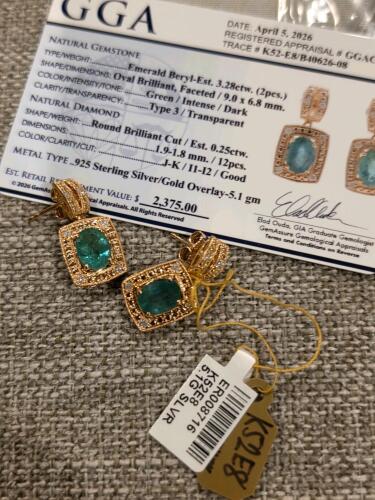 emerald and diamond sterling silver earrings