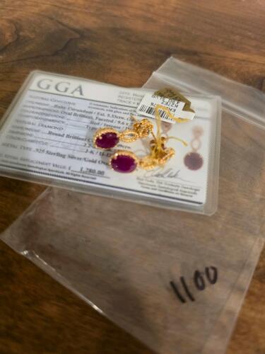 sterling silver Ruby and diamond earrings