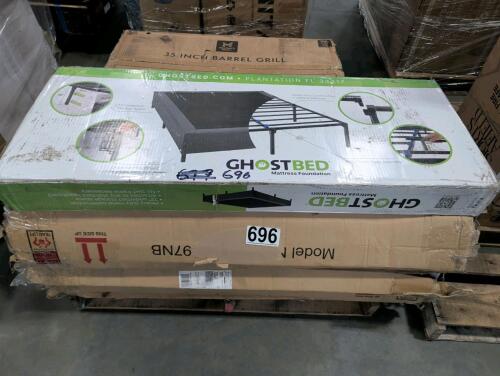 Ghostbed frame, shelving, barrel grill