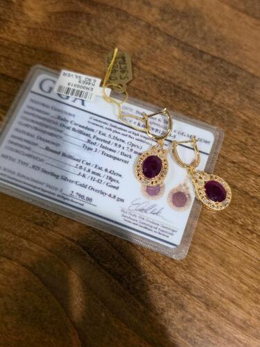 Ruby and diamond sterling silver earrings