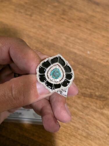 emerald and diamond sterling silver ring