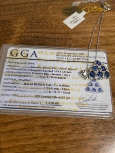 tanzanite and diamond sterling silver necklace