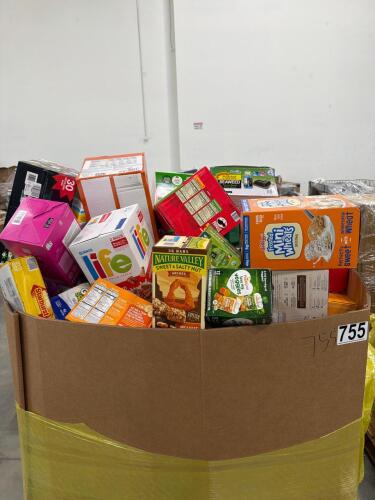 Big box store in a box: Prego, Serial, gogo squeeze, skittles, Chex mix, Airheads, frosted flakes, life, chips, sea, made bed, stove top olive: chicken breast, peanut, Nutella, pretzel, Ragu, and much more