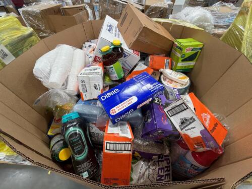 Big box store in a box: straws, pine sol, cups, bird feed, clothing, underwear, brew liner, garbage bags, and more