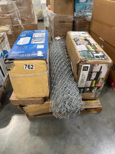 Four burner gas griddle, chain-link fence, MIDEA portable air conditioner, shelving, & More