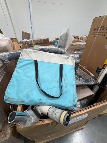 Rug, door seal, hammers, cushions, CHOCK, rake, lacrosse handle, weight bar, & More