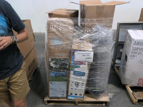Furniture table, Intex pool, another swimming pool, LAZBOY chair, saddle sandbags, used AC unit, & More