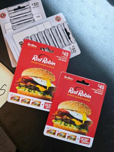 Red Robin and Chipotle gift cards, $150 value
