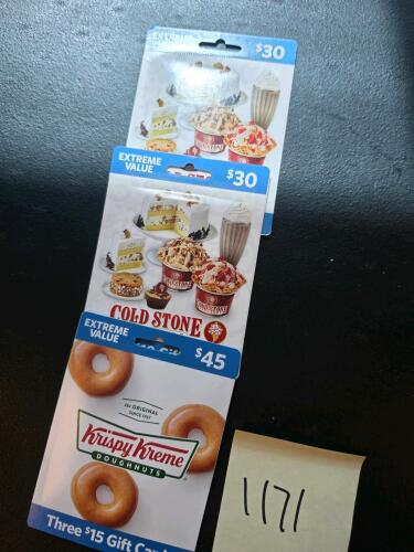 Cold Stone and Krispy Kreme gift cards