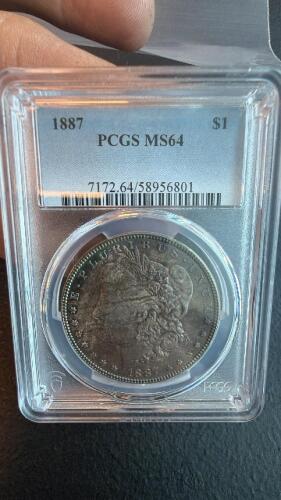 1887- $1 MS64 Morgan silver dollar , PCGS with Toning