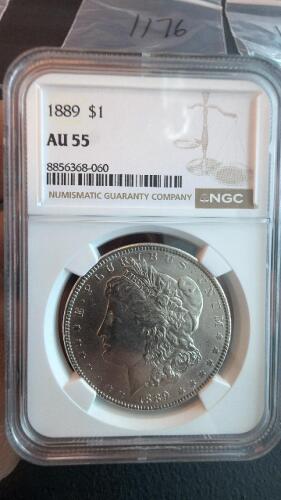 1889- $1 AU55 Morgan Silver Dollar, NGC