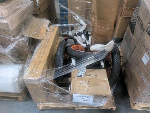 Tricycle, miscellaneous furniture, artificial plant