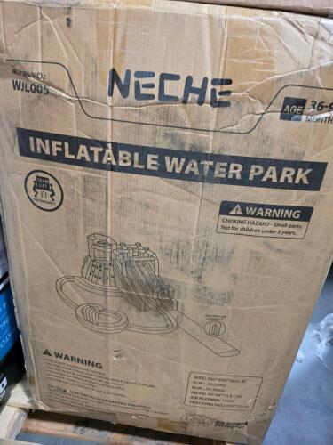 Compact refrigerator, 10 foot extreme air trampoline may not be complete, inflatable waterpark, Barber chair piece, hose, & More