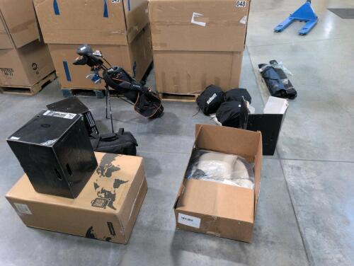 High End, 3 Bell moto-10 spherical helmets, 3 schutt helmets, Cobra golf Club set Junior, suitcases and luggage, glary music, Electric guitar and more!