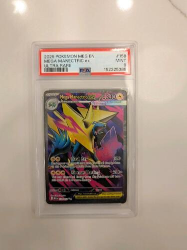 2025 Pok&eacute;mon Mega Evolution Mega Manectric ex Ultra Rare (#158/132) trading card graded PSA Mint 9