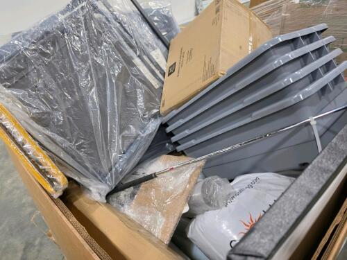 Holding chair, bins, golf balls, welders kneeling pad, dinner where, squirt gun, golf& More