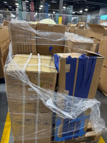 Plastic more shoots, Swiss Madison toilet, compressed couch, portable air conditioner, Cube organizer, and