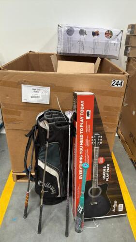 Washburn guitar, Callaway golf bag, used golf clubs, MARUCCI bat, BAUM baseball bat, used slippers, luggage, golf bags, I fly smart, Ted pellA, & More