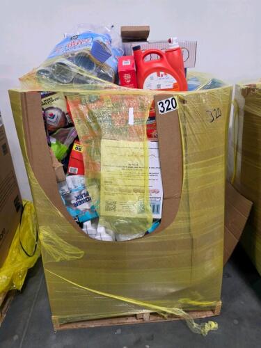 Big box store in a box including but not limited to. trash bags, laundry detergent, Band-Aids, dog treats, dishwashing soap, cups, balloons, Ziploc, deodorant and much more