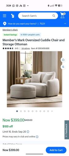 Oversized cuddle chair and storage ottoman in cream