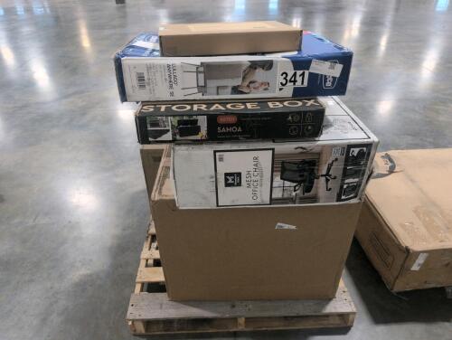 mesh office chair, storage box, portable monitor, 27 gallon tote, 40 gallon tote and more