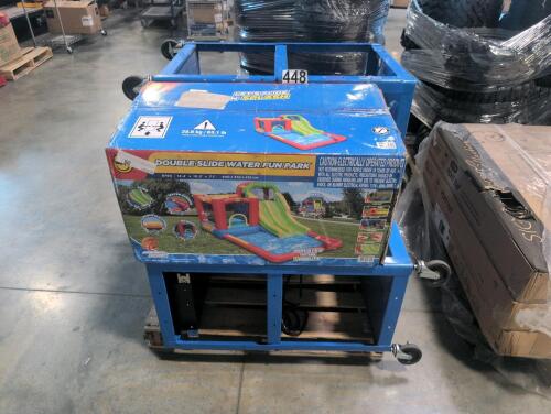 blue carts and water slide