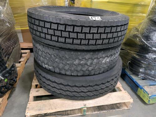 Three semi/tractor trailer tires