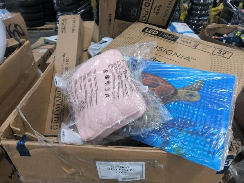Three insignia 32 inch TVs, turtle MAT, sheets, water bags, Scott towels, floor mats, books, Halloween decor, & More