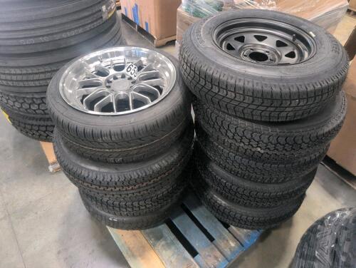 9 tires (mainly trailer tires)/ with rims